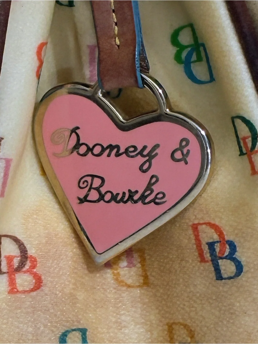 Rare Vintage Dooney and Bourke Rainbow DB Monogram Satchel Purse Heart Charm